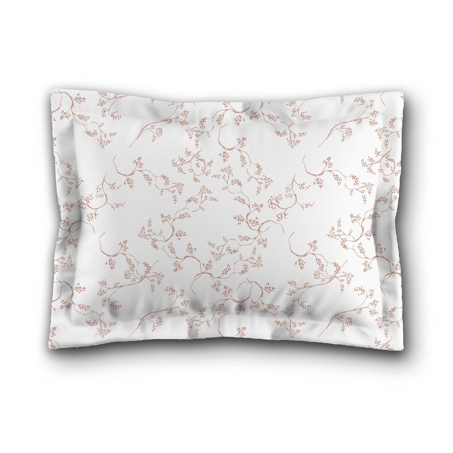 White Microfiber Pillow Sham with Flange, Salmon Hand-painted Vine Print, White Reverse Side, King (width x length) 22 x 38 inches / 56 x 97 cm