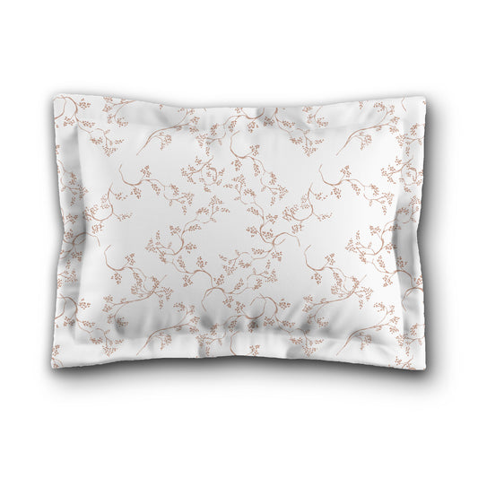 White Microfiber Pillow Sham with Flange, Salmon Hand-painted Vine Print, White Reverse Side, King (width x length) 22 x 38 inches / 56 x 97 cm