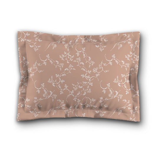 Salmon Microfiber Pillow Sham with Flange, White Hand-painted Vine Print, White Reverse Side, King (width x length) 22 x 38 inches / 56 x 97 cm