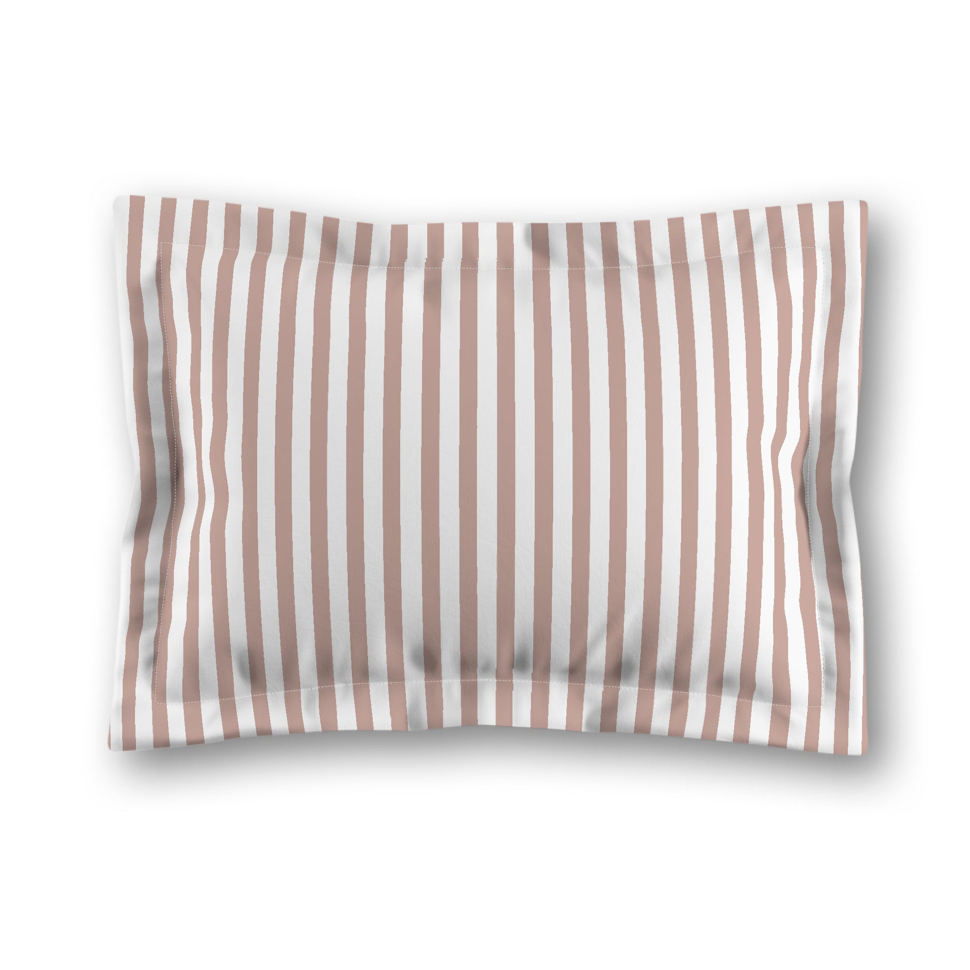 White Microfiber Sham with Flange, Thin Salmon Bars on Front, White Reverse Side, King (width x length) 22 x 38 inches / 56 x 97 cm