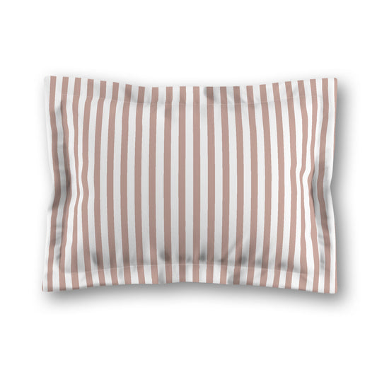 White Microfiber Sham with Flange, Thin Salmon Bars on Front, White Reverse Side, King (width x length) 22 x 38 inches / 56 x 97 cm