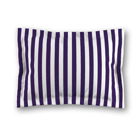 White Microfiber Sham with Flange, Purple Bars on Front, White Reverse Side, King (width x length) 22 x 38 inches / 56 x 97 cm