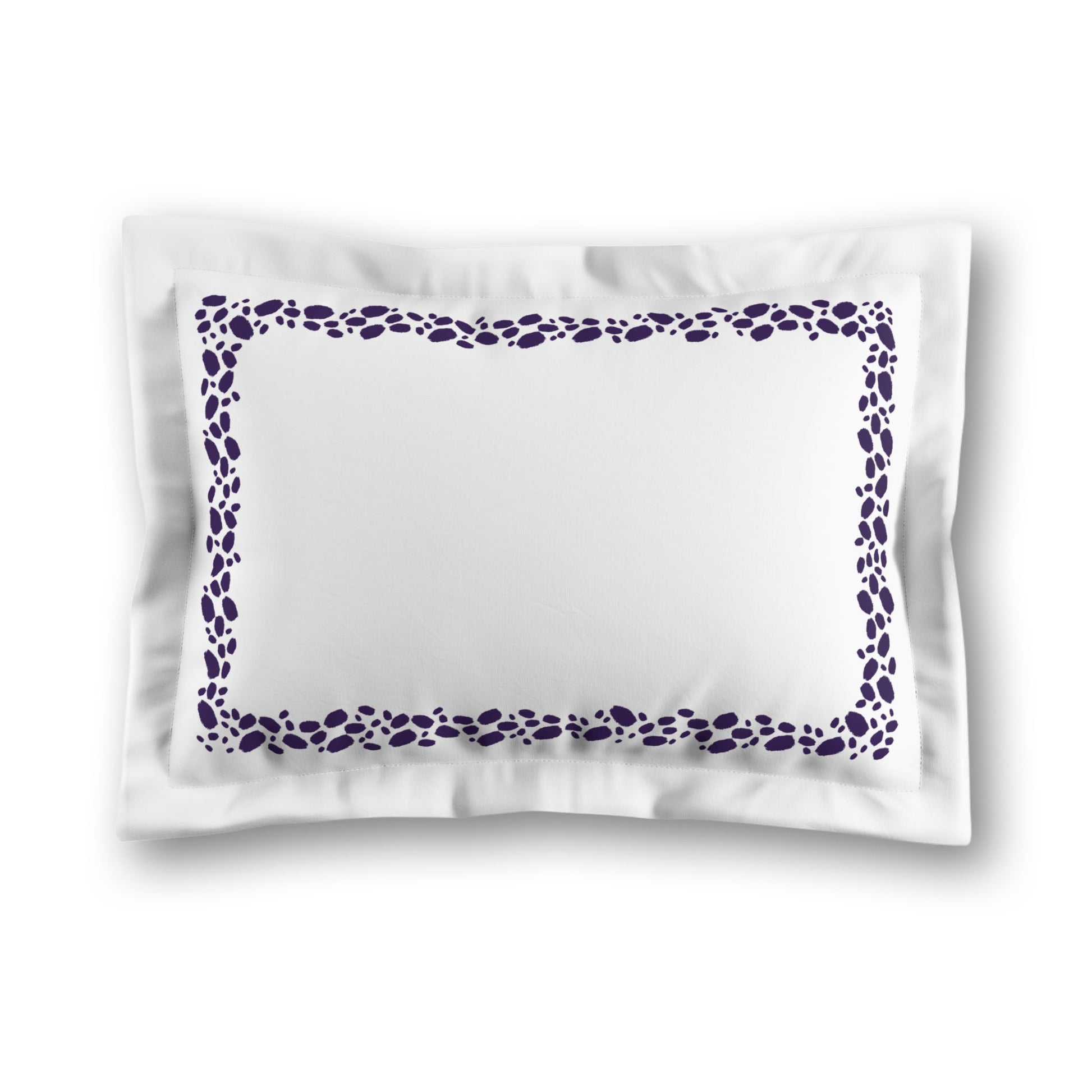 White Microfiber Pillow Sham with Flange, Purple Hand-painted Dab Motif Print, Classic Border, White Reverse Side, King (width x length) 22 x 38 inches / 56 x 97 cm