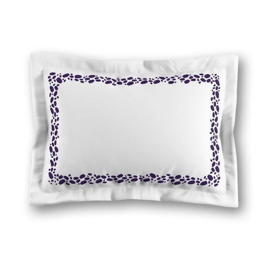 White Microfiber Pillow Sham with Flange, Purple Hand-painted Dab Motif Print, Classic Border, White Reverse Side, King (width x length) 22 x 38 inches / 56 x 97 cm