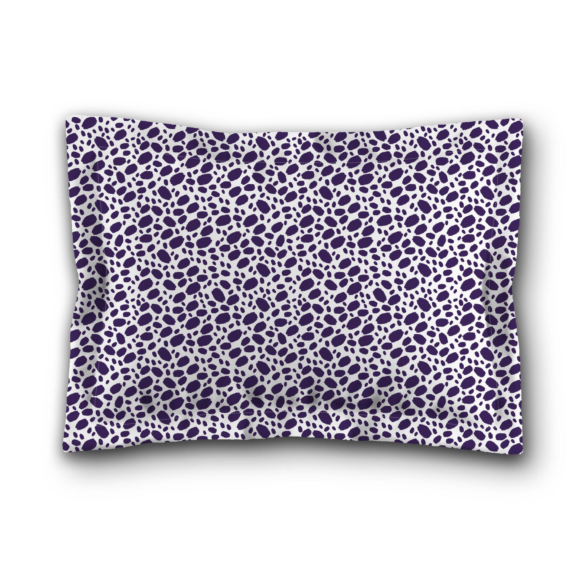 White Microfiber Pillow Sham with Flange, Purple Hand-painted Dab Motif Print, White Reverse Side, King (width x length) 22 x 38 inches / 56 x 97 cm