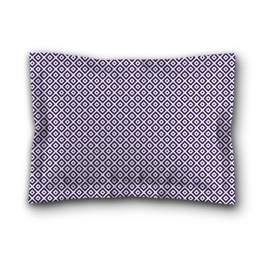 White Microfiber Pillow Sham with Flange, Purple Repeating Square Motif Print, White Reverse Side, King (width x length) 22 x 38 inches / 56 x 97 cm