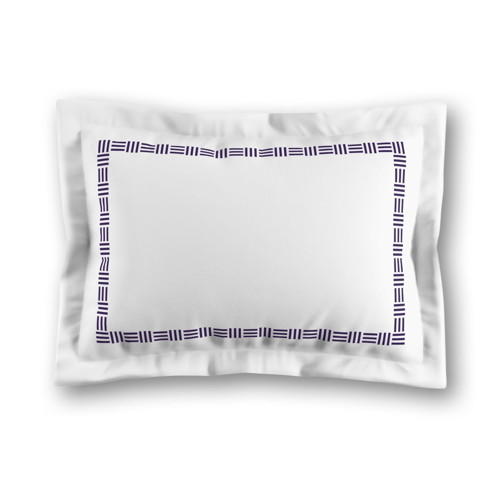 White Microfiber Pillow Sham with Flange, Purple Single Weave Motif Print, Classic Border, White Reverse Side, King (width x length) 22 x 38 inches / 56 x 97 cm