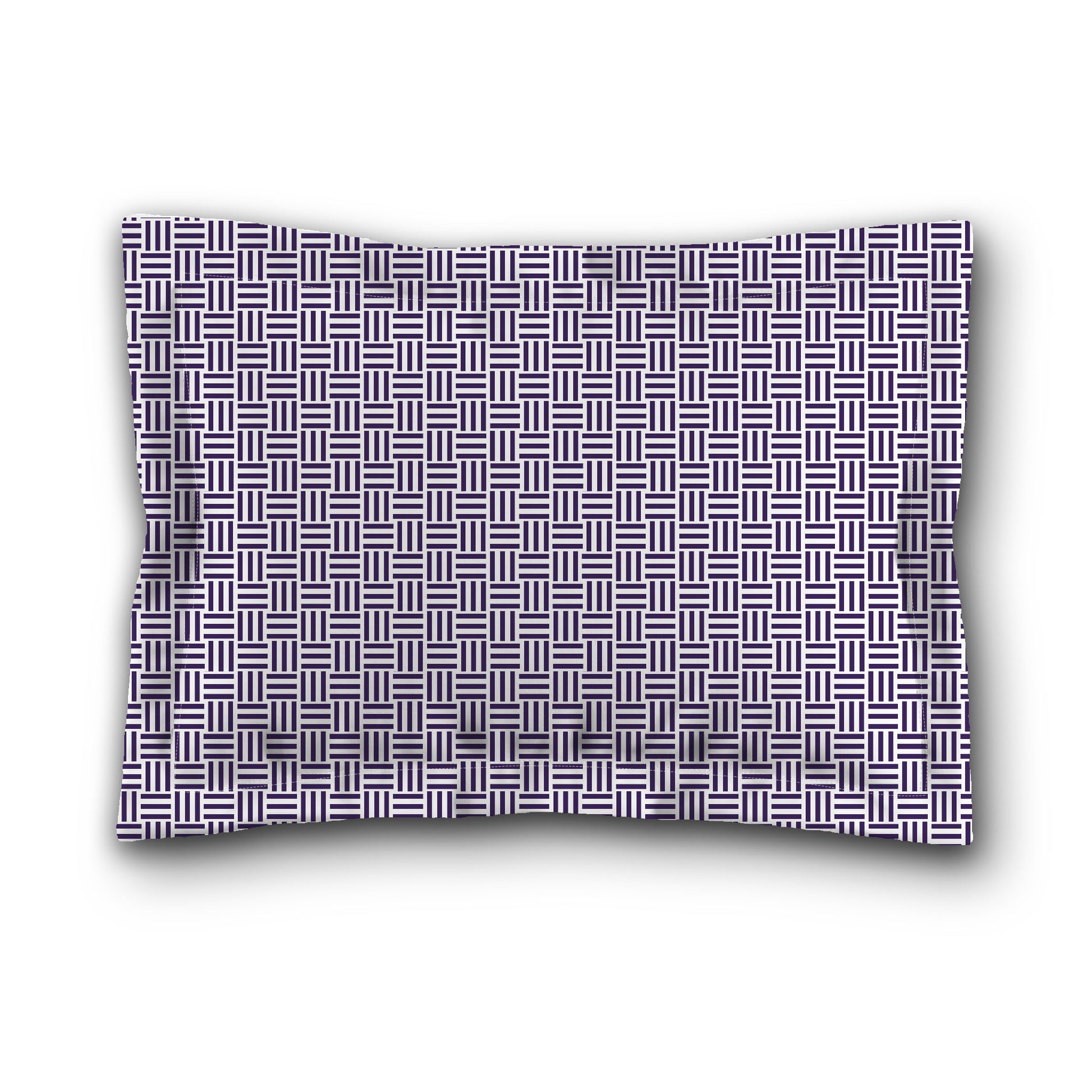 White Microfiber Pillow Sham with Flange, Purple Single Weave Motif Print, White Reverse Side, King (width x length) 22 x 38 inches / 56 x 97 cm