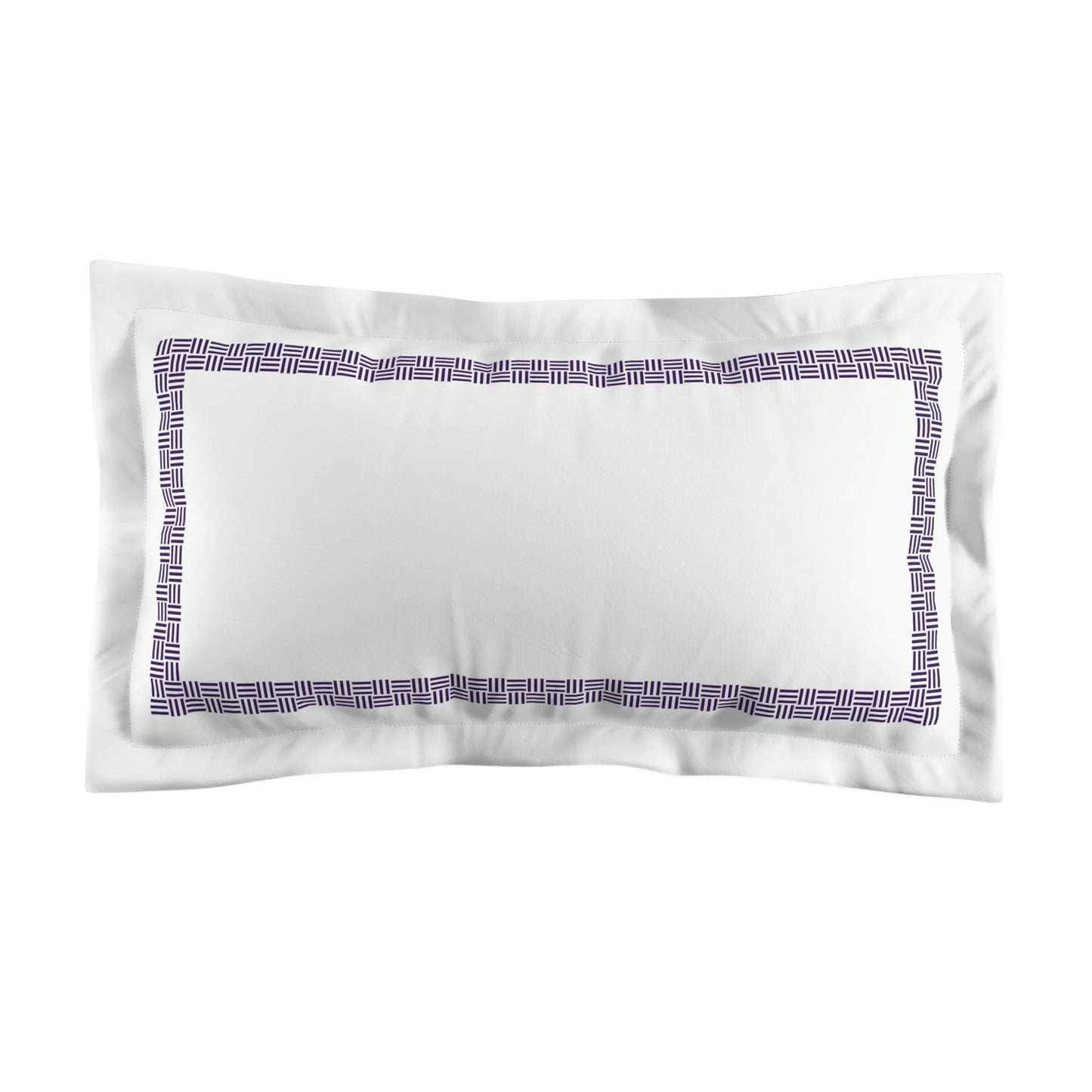 White Microfiber Pillow Sham with Flange, Purple Double Weave Motif Print, Classic Border, White Reverse Side, Standard (width x length) 22 x 30 inches / 56 x 76 cm