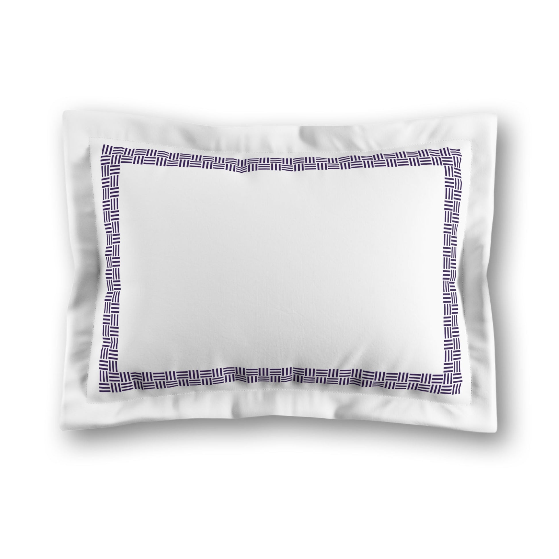 White Microfiber Pillow Sham with Flange, Purple Double Weave Motif Print, Classic Border, White Reverse Side, King (width x length) 22 x 38 inches / 56 x 97 cm