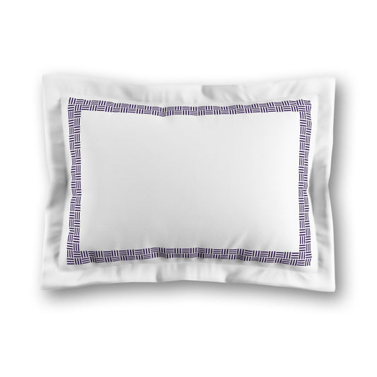 White Microfiber Pillow Sham with Flange, Purple Double Weave Motif Print, Classic Border, White Reverse Side, King (width x length) 22 x 38 inches / 56 x 97 cm