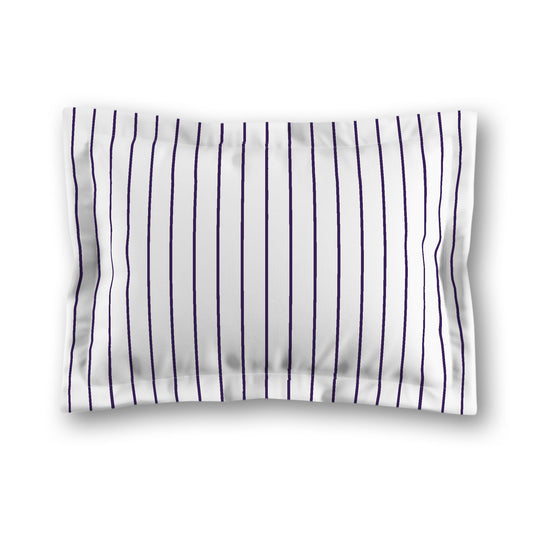 White Microfiber Sham with Flange, Purple Stripes on Front, White Reverse Side, King (width x length) 22 x 38 inches / 56 x 97 cm