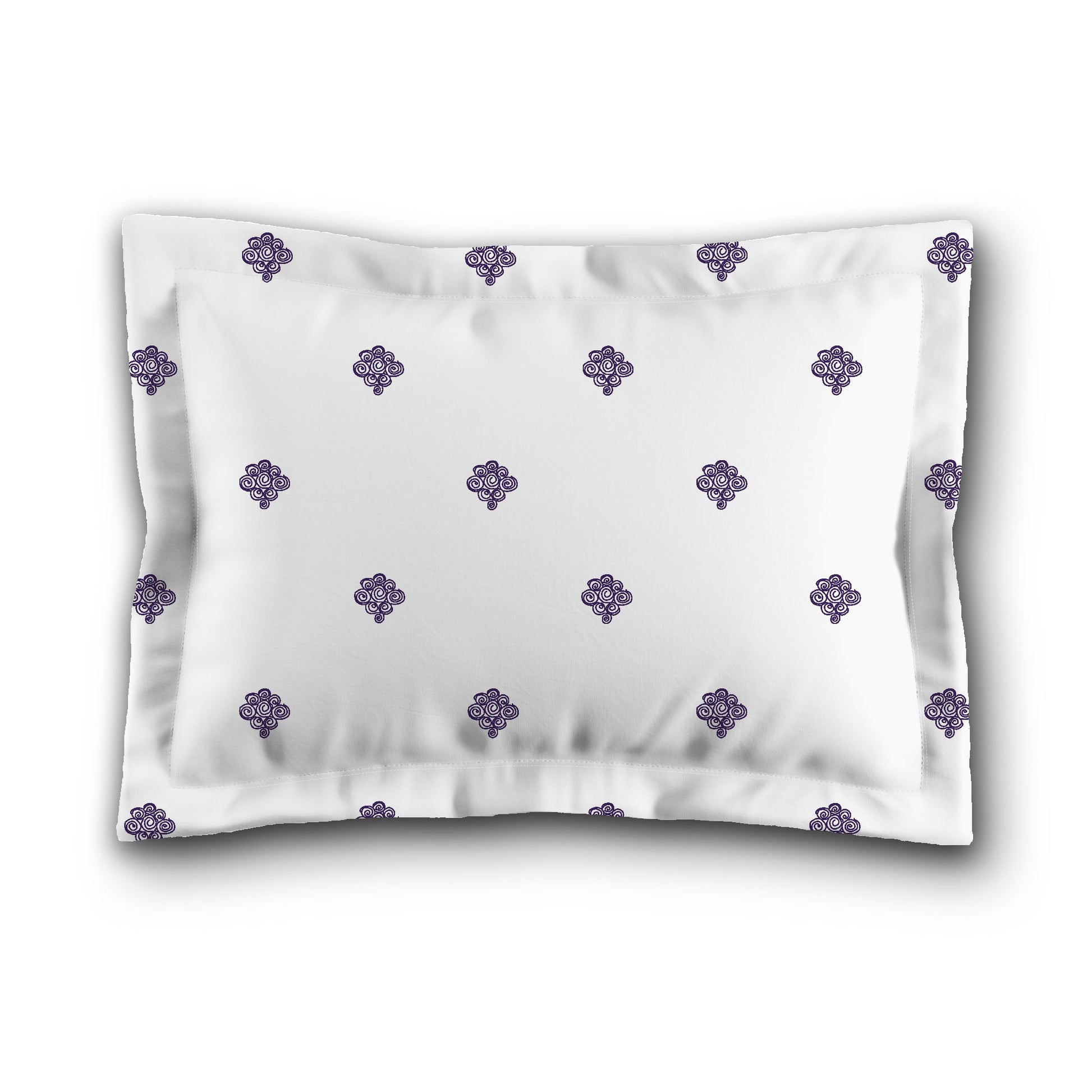 White Microfiber Pillow Sham with Flange, Purple Hand-painted Swizzle Motif Print, White Reverse Side, King (width x length) 22 x 38 inches / 56 x 97 cm