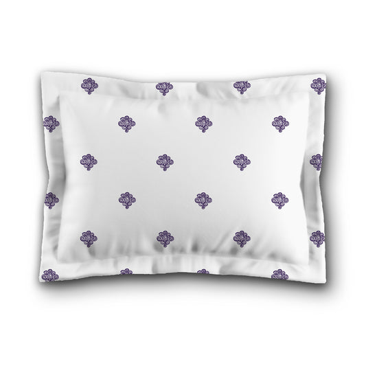 White Microfiber Pillow Sham with Flange, Purple Hand-painted Swizzle Motif Print, White Reverse Side, King (width x length) 22 x 38 inches / 56 x 97 cm