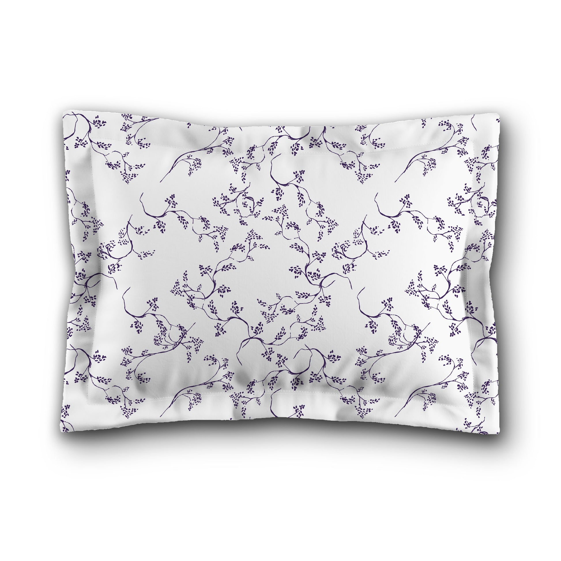 White Microfiber Pillow Sham with Flange, Purple Hand-painted Vine Print, White Reverse Side, King (width x length) 22 x 38 inches / 56 x 97 cm