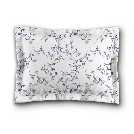 White Microfiber Pillow Sham with Flange, Purple Hand-painted Vine Print, White Reverse Side, King (width x length) 22 x 38 inches / 56 x 97 cm
