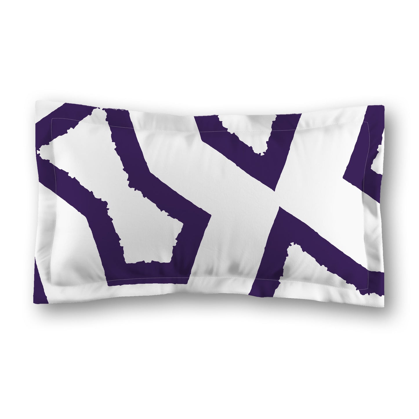 White Microfiber Sham with Flange, Bold Purple Graphic on Front, White Reverse Side, Standard (width x length) 22 x 30 inches / 56 x 76 cm