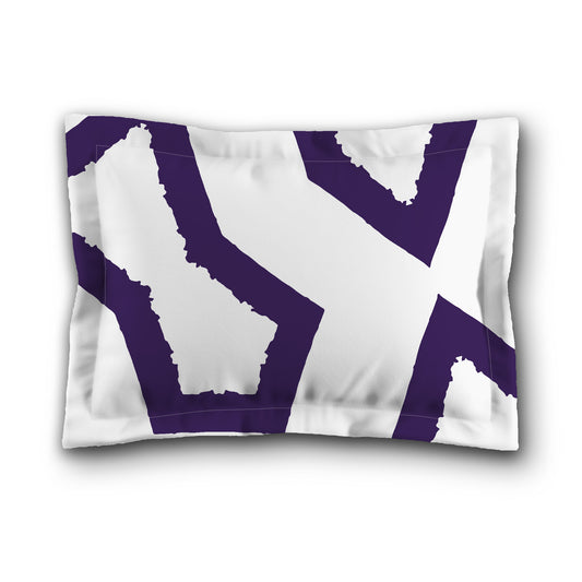 White Microfiber Sham with Flange, Bold Purple Graphic on Front, White Reverse Side, King (width x length) 22 x 38 inches / 56 x 97 cm