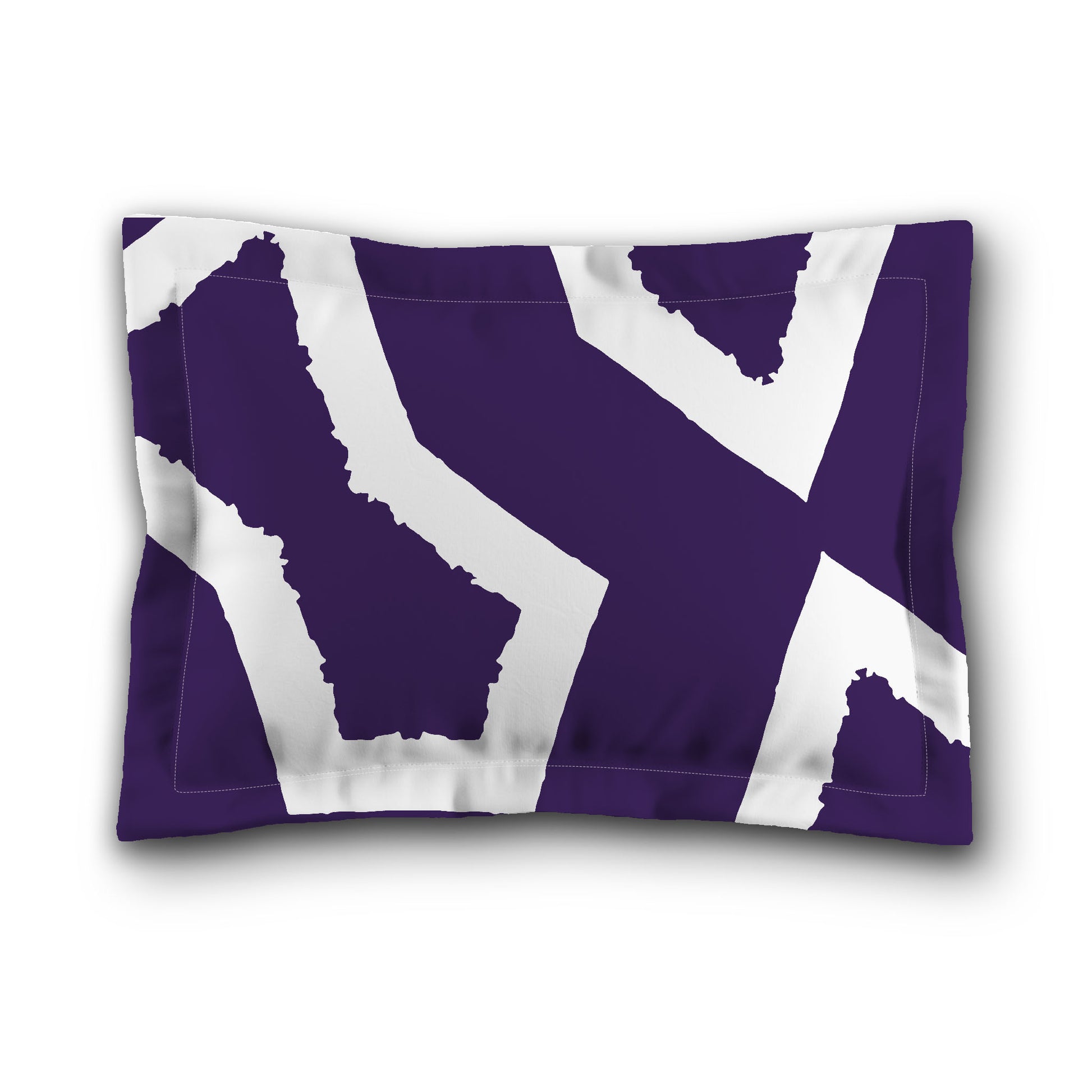Purple Microfiber Pillow Sham with Flange, Bold White Graphic on Front, White Reverse Side, King (width x length) 22 x 38 inches / 56 x 97 cm