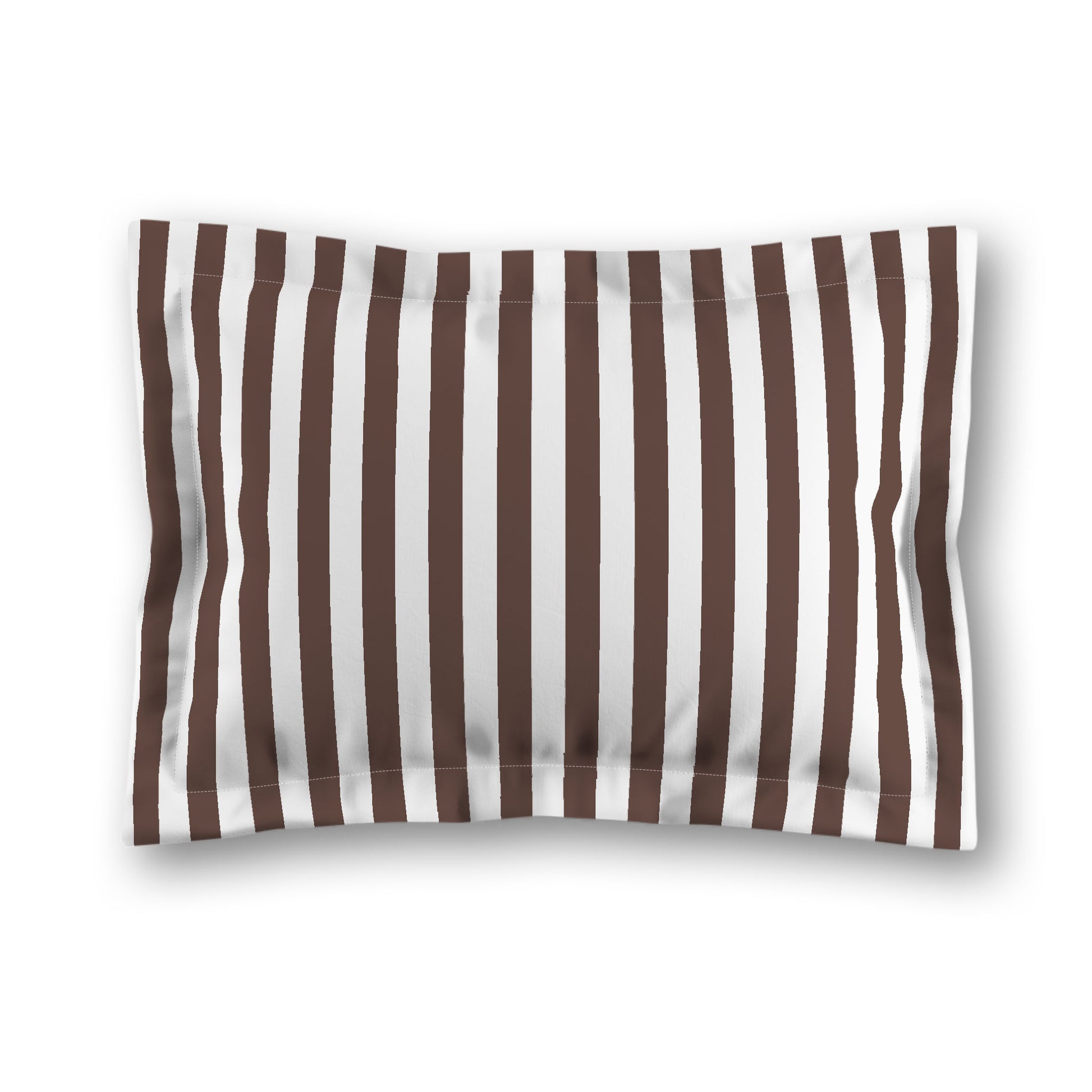 White Microfiber Sham with Flange, Brown Bars on Front, White Reverse Side, King (width x length) 22 x 38 inches / 56 x 97 cm