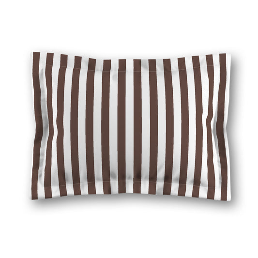 White Microfiber Sham with Flange, Brown Bars on Front, White Reverse Side, King (width x length) 22 x 38 inches / 56 x 97 cm