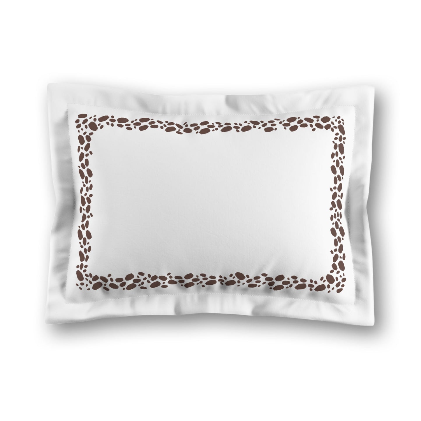 White Microfiber Pillow Sham with Flange, Brown Hand-painted Dab Motif Print, Classic Border, White Reverse Side, King (width x length) 22 x 38 inches / 56 x 97 cm