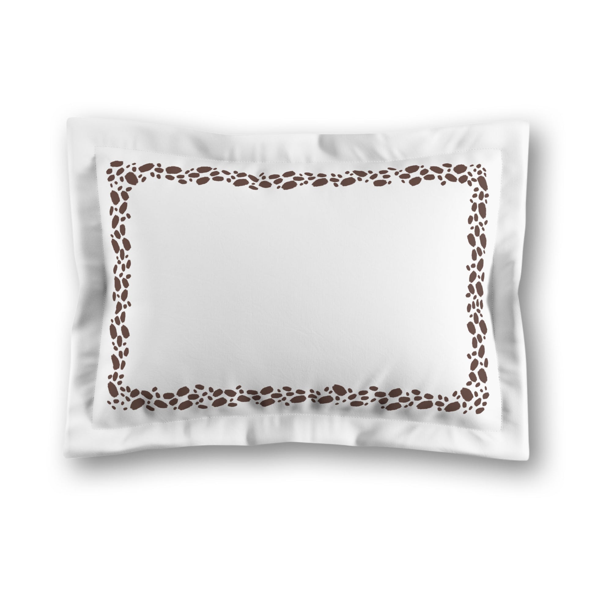 White Microfiber Pillow Sham with Flange, Brown Hand-painted Dab Motif Print, Classic Border, White Reverse Side, King (width x length) 22 x 38 inches / 56 x 97 cm