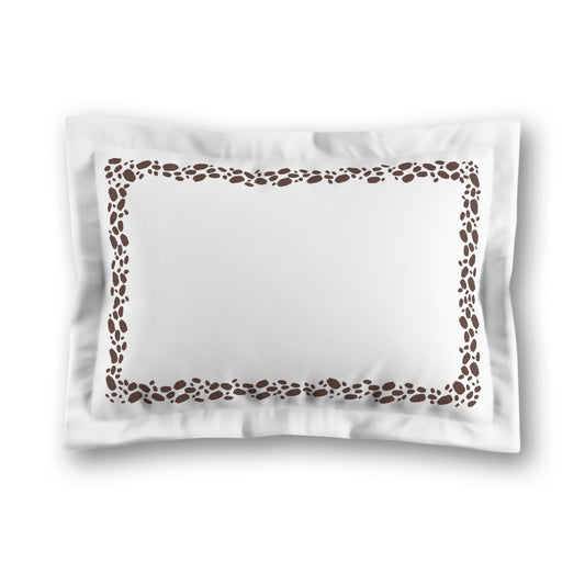 White Microfiber Pillow Sham with Flange, Brown Hand-painted Dab Motif Print, Classic Border, White Reverse Side, King (width x length) 22 x 38 inches / 56 x 97 cm