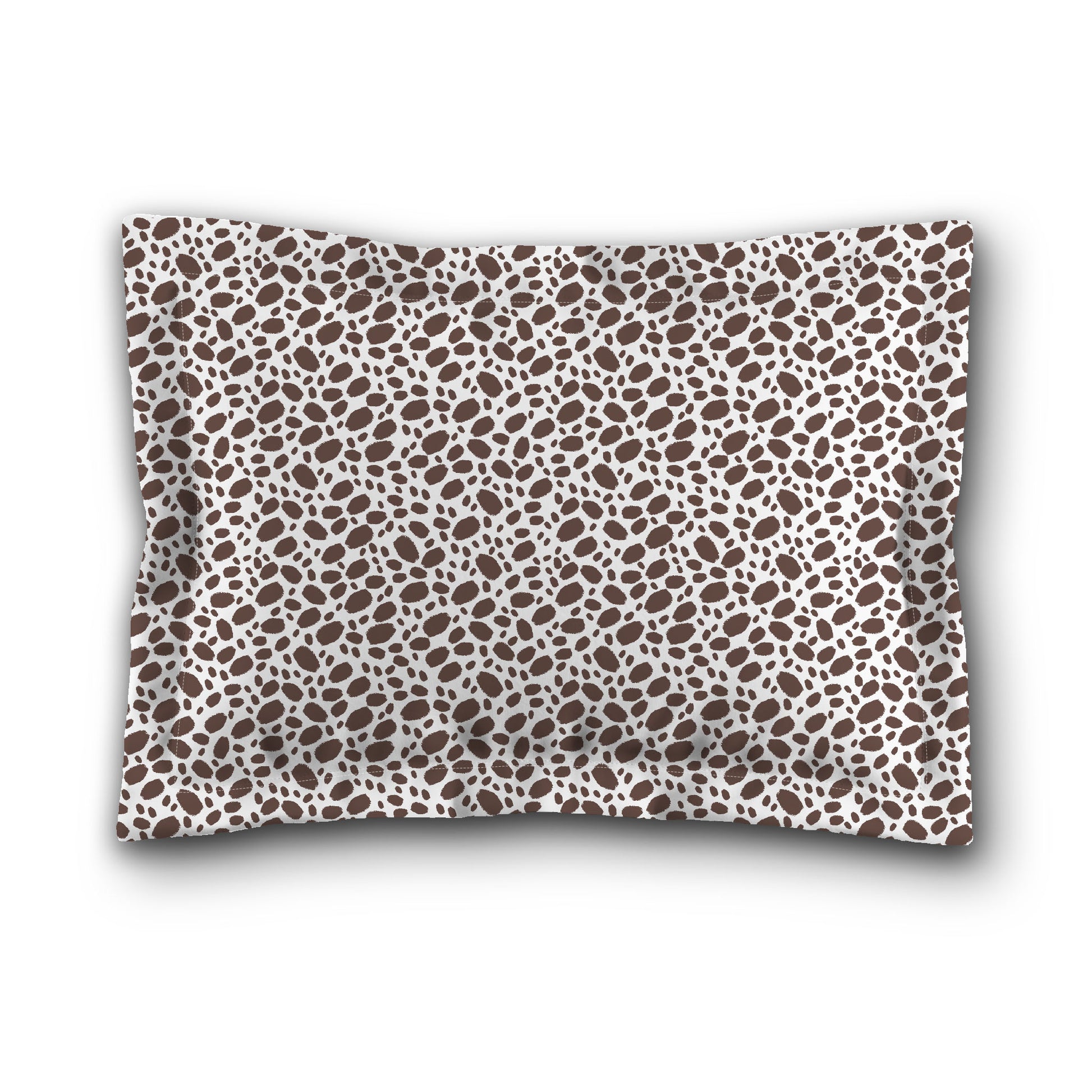 White Microfiber Pillow Sham with Flange, Brown Hand-painted Dab Motif Print, White Reverse Side, King (width x length) 22 x 38 inches / 56 x 97 cm