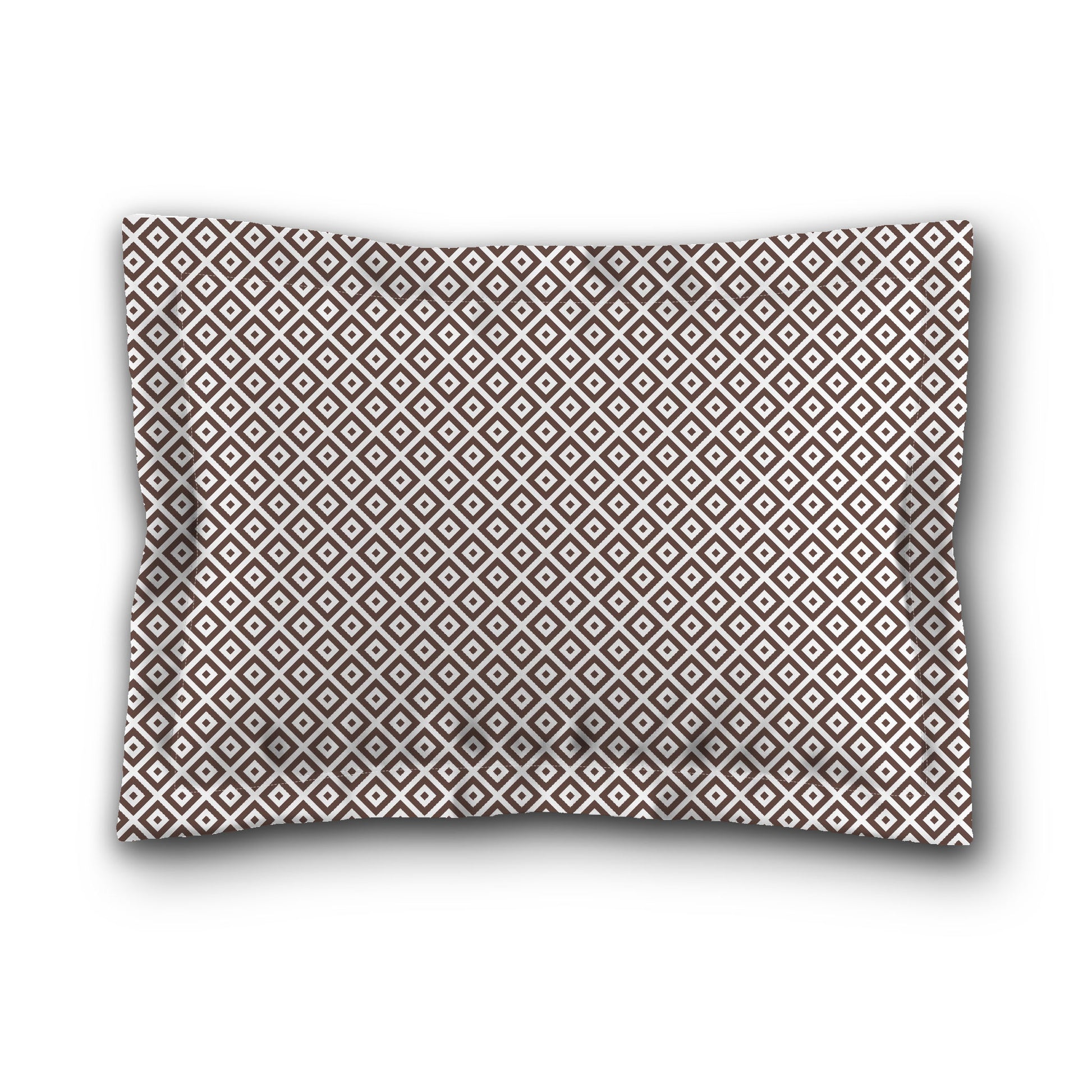 White Microfiber Pillow Sham with Flange, Brown Repeating Square Motif Print, White Reverse Side, King (width x length) 22 x 38 inches / 56 x 97 cm