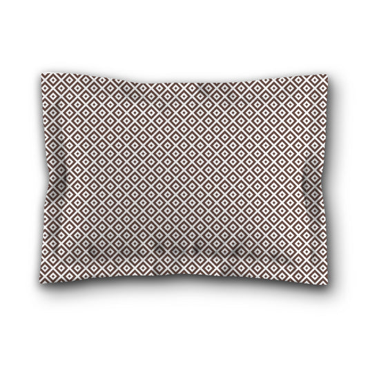 White Microfiber Pillow Sham with Flange, Brown Repeating Square Motif Print, White Reverse Side, King (width x length) 22 x 38 inches / 56 x 97 cm