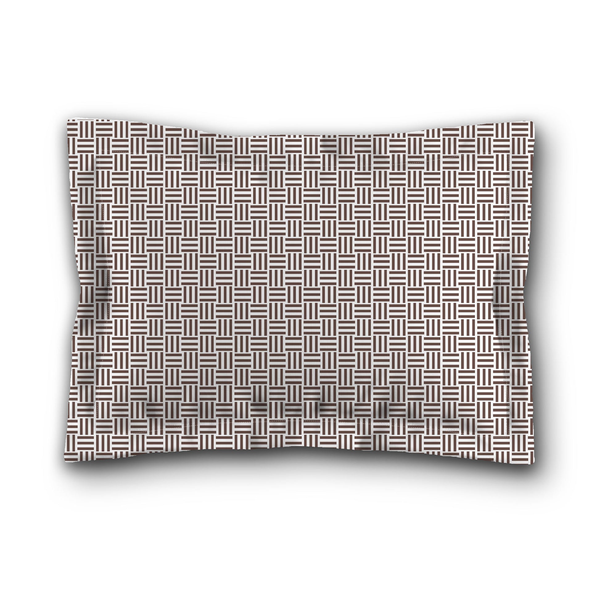 White Microfiber Pillow Sham with Flange, Brown Single Weave Motif Print, White Reverse Side, King (width x length) 22 x 38 inches / 56 x 97 cm