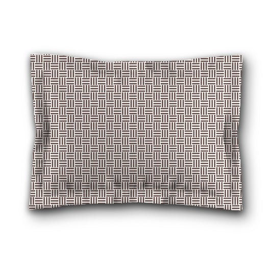 White Microfiber Pillow Sham with Flange, Brown Single Weave Motif Print, White Reverse Side, King (width x length) 22 x 38 inches / 56 x 97 cm