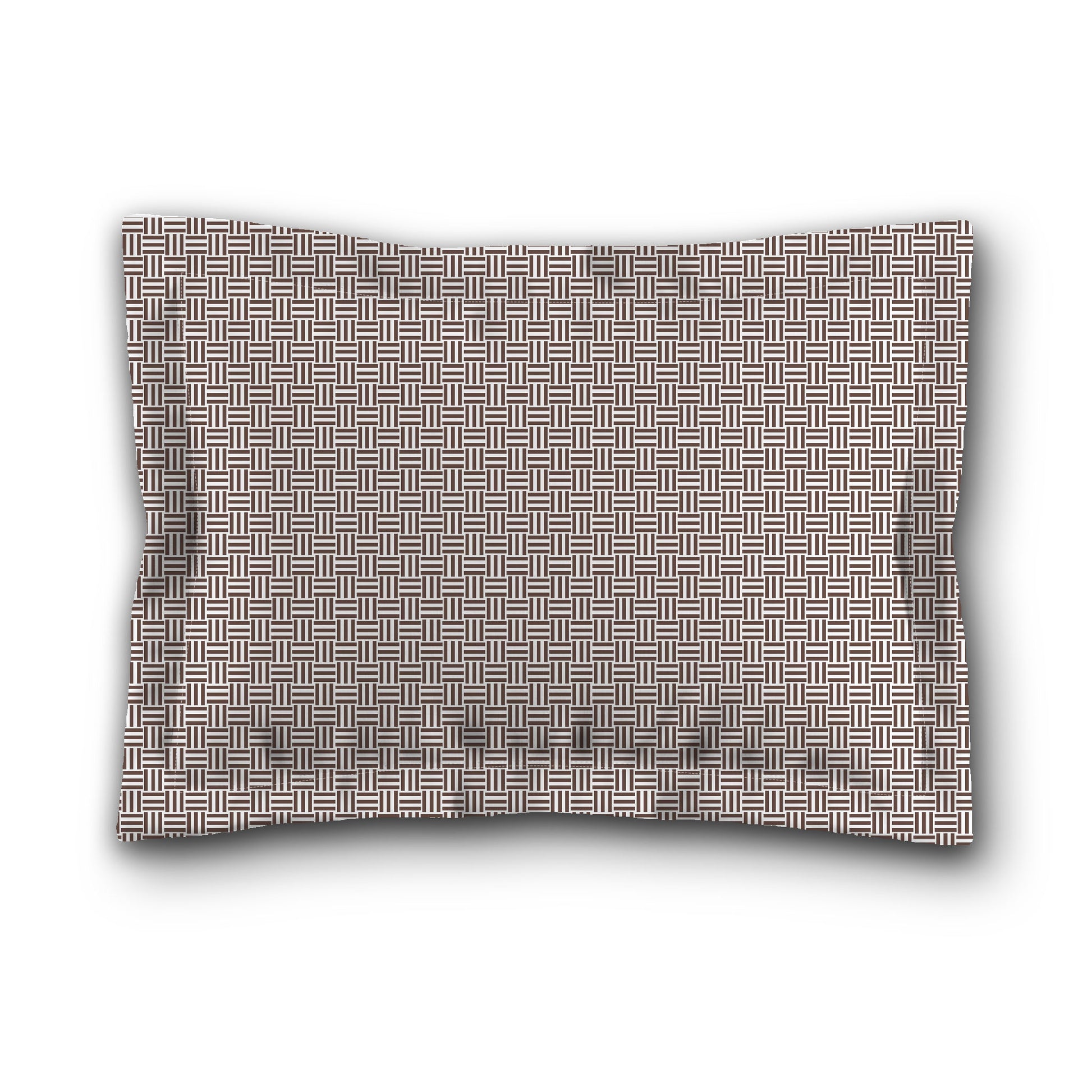 White Microfiber Pillow Sham with Flange, Brown Double Weave Motif Print, White Reverse Side, King (width x length) 22 x 38 inches / 56 x 97 cm