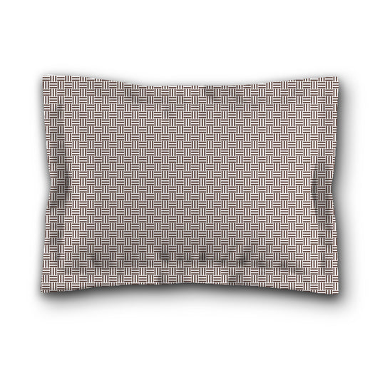 White Microfiber Pillow Sham with Flange, Brown Double Weave Motif Print, White Reverse Side, King (width x length) 22 x 38 inches / 56 x 97 cm