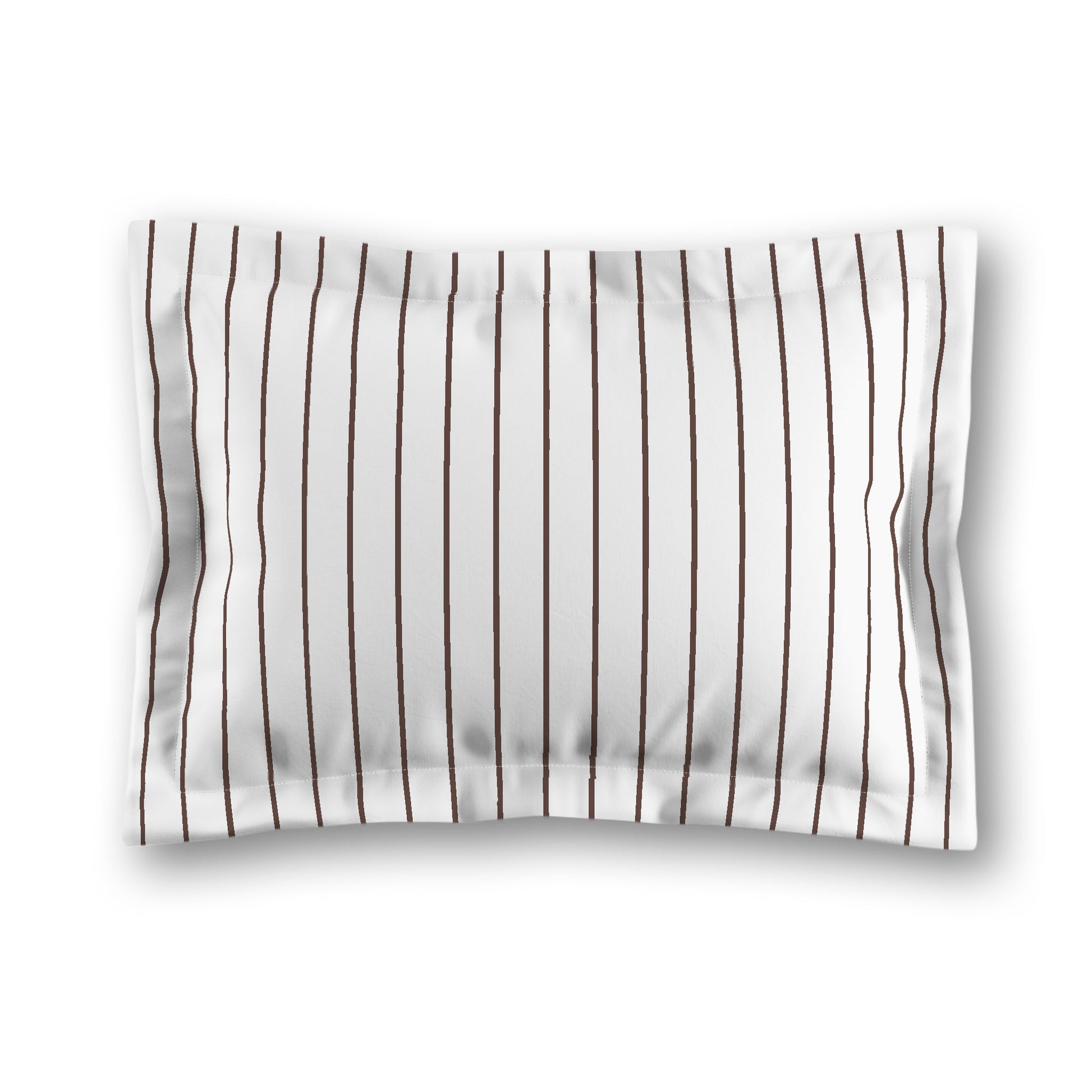 White Microfiber Sham with Flange, Brown Stripes on Front, White Reverse Side, King (width x length) 22 x 38 inches / 56 x 97 cm
