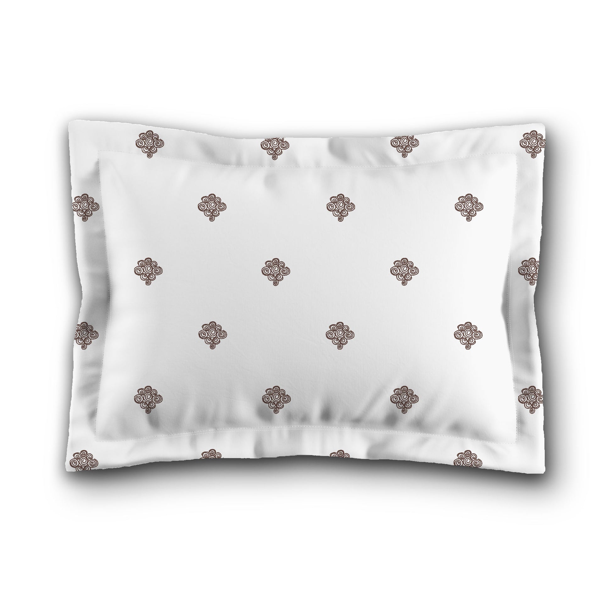 White Microfiber Pillow Sham with Flange, Brown Hand-painted Swizzle Motif Print, White Reverse Side, King (width x length) 22 x 38 inches / 56 x 97 cm