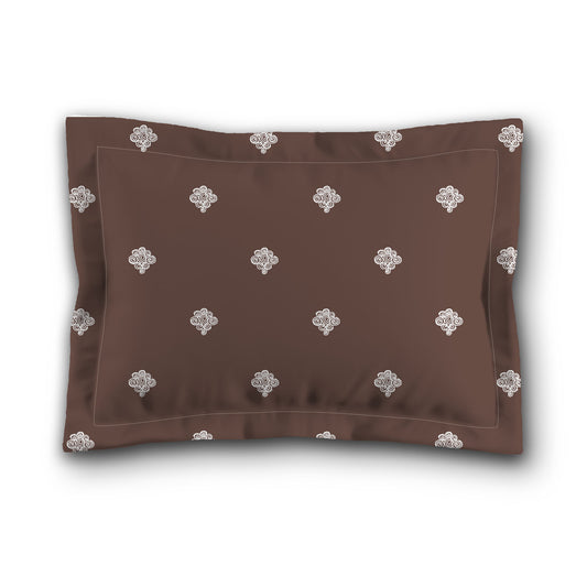 Brown Microfiber Pillow Sham with Flange, White Hand-painted Swizzle Motif Print, White Reverse Side, King (width x length) 22 x 38 inches / 56 x 97 cm