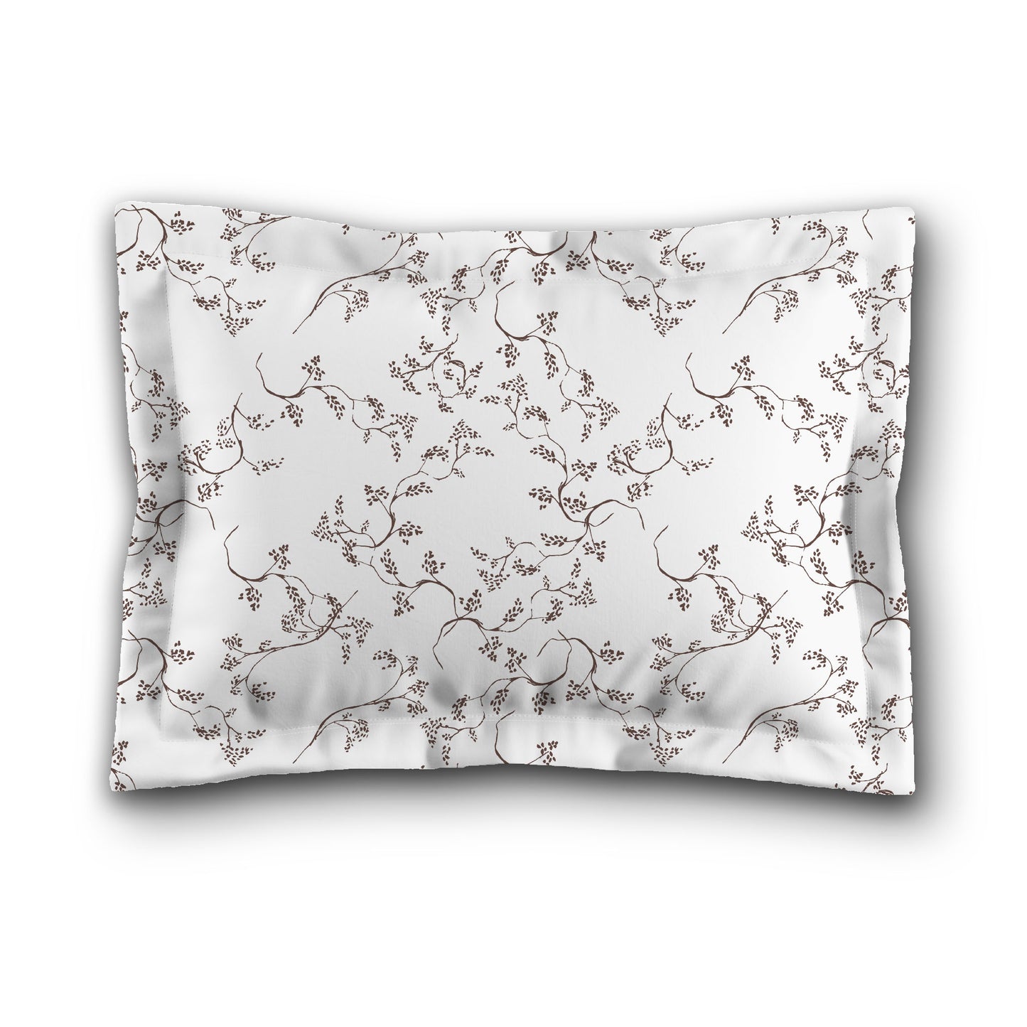 White Microfiber Pillow Sham with Flange, Brown Hand-painted Vine Print, White Reverse Side, King (width x length) 22 x 38 inches / 56 x 97 cm