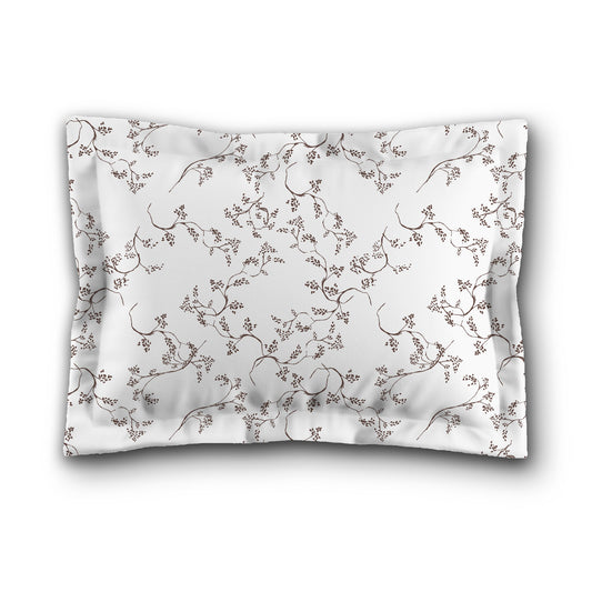 White Microfiber Pillow Sham with Flange, Brown Hand-painted Vine Print, White Reverse Side, King (width x length) 22 x 38 inches / 56 x 97 cm