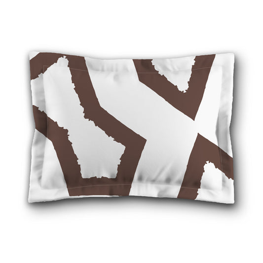 White Microfiber Sham with Flange, Bold Brown Graphic on Front, White Reverse Side, King (width x length) 22 x 38 inches / 56 x 97 cm