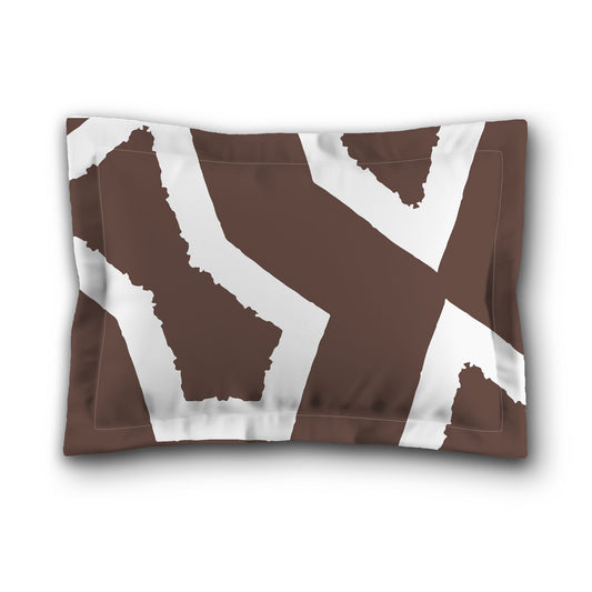 Brown Microfiber Pillow Sham with Flange, Bold White Graphic on Front, White Reverse Side, King (width x length) 22 x 38 inches / 56 x 97 cm