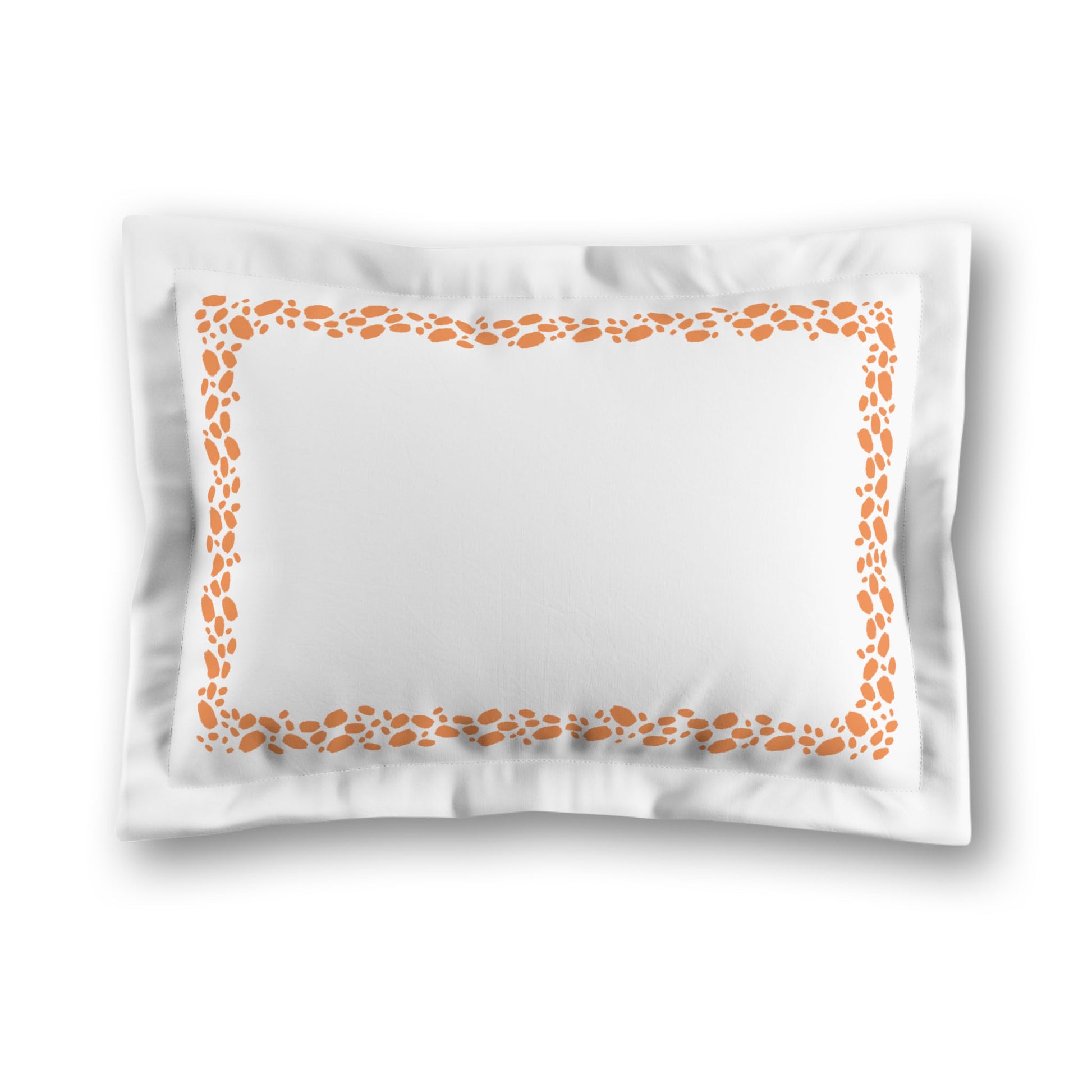 White Microfiber Pillow Sham with Flange, Orange Hand-painted Dab Motif Print, Classic Border, White Reverse Side, King (width x length) 22 x 38 inches / 56 x 97 cm
