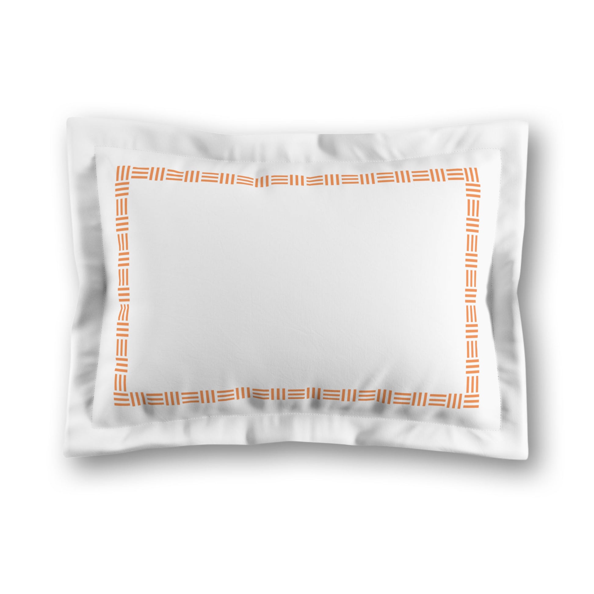 White Microfiber Pillow Sham with Flange, Orange Single Weave Motif Print, Classic Border, White Reverse Side, King (width x length) 22 x 38 inches / 56 x 97 cm
