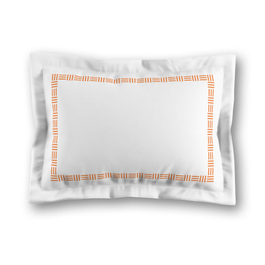 White Microfiber Pillow Sham with Flange, Orange Single Weave Motif Print, Classic Border, White Reverse Side, King (width x length) 22 x 38 inches / 56 x 97 cm