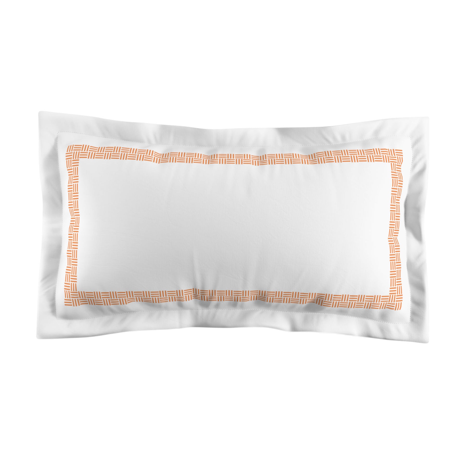 White Microfiber Pillow Sham with Flange, Orange Double Weave Motif Print, Classic Border, White Reverse Side, Standard (width x length) 22 x 30 inches / 56 x 76 cm