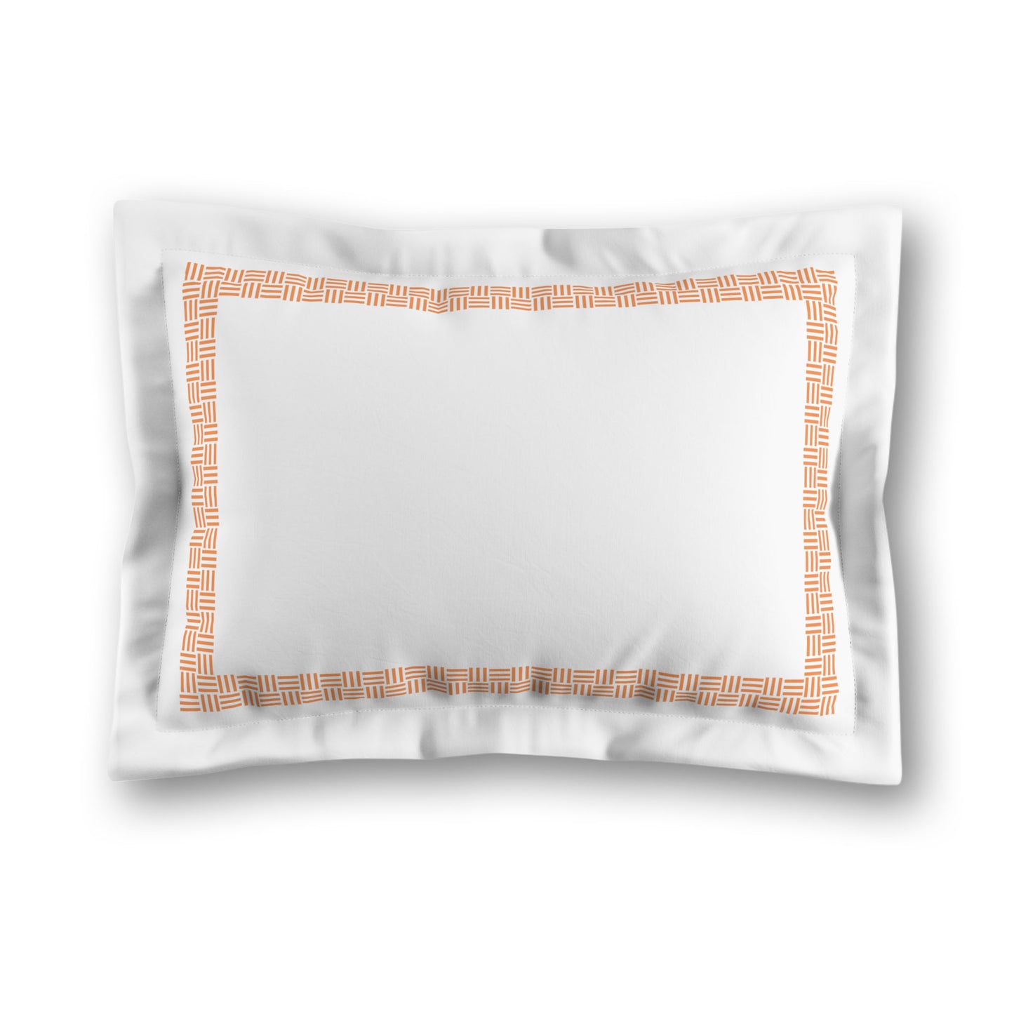 White Microfiber Pillow Sham with Flange, Orange Double Weave Motif Print, Classic Border, White Reverse Side, King (width x length) 22 x 38 inches / 56 x 97 cm