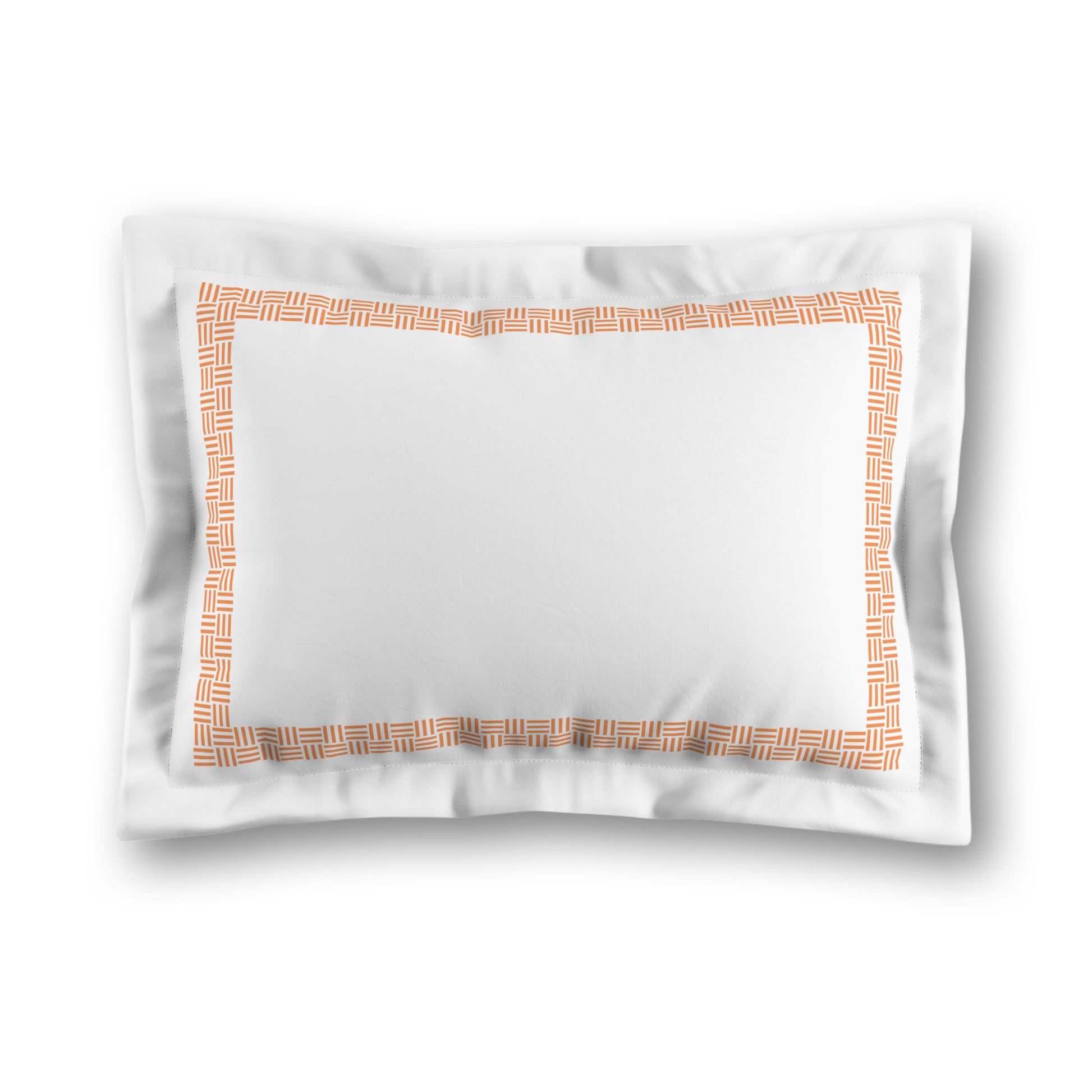 White Microfiber Pillow Sham with Flange, Orange Double Weave Motif Print, Classic Border, White Reverse Side, King (width x length) 22 x 38 inches / 56 x 97 cm