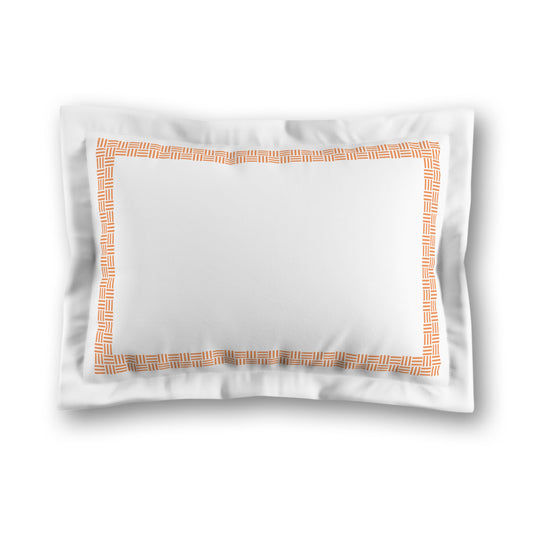 White Microfiber Pillow Sham with Flange, Orange Double Weave Motif Print, Classic Border, White Reverse Side, King (width x length) 22 x 38 inches / 56 x 97 cm
