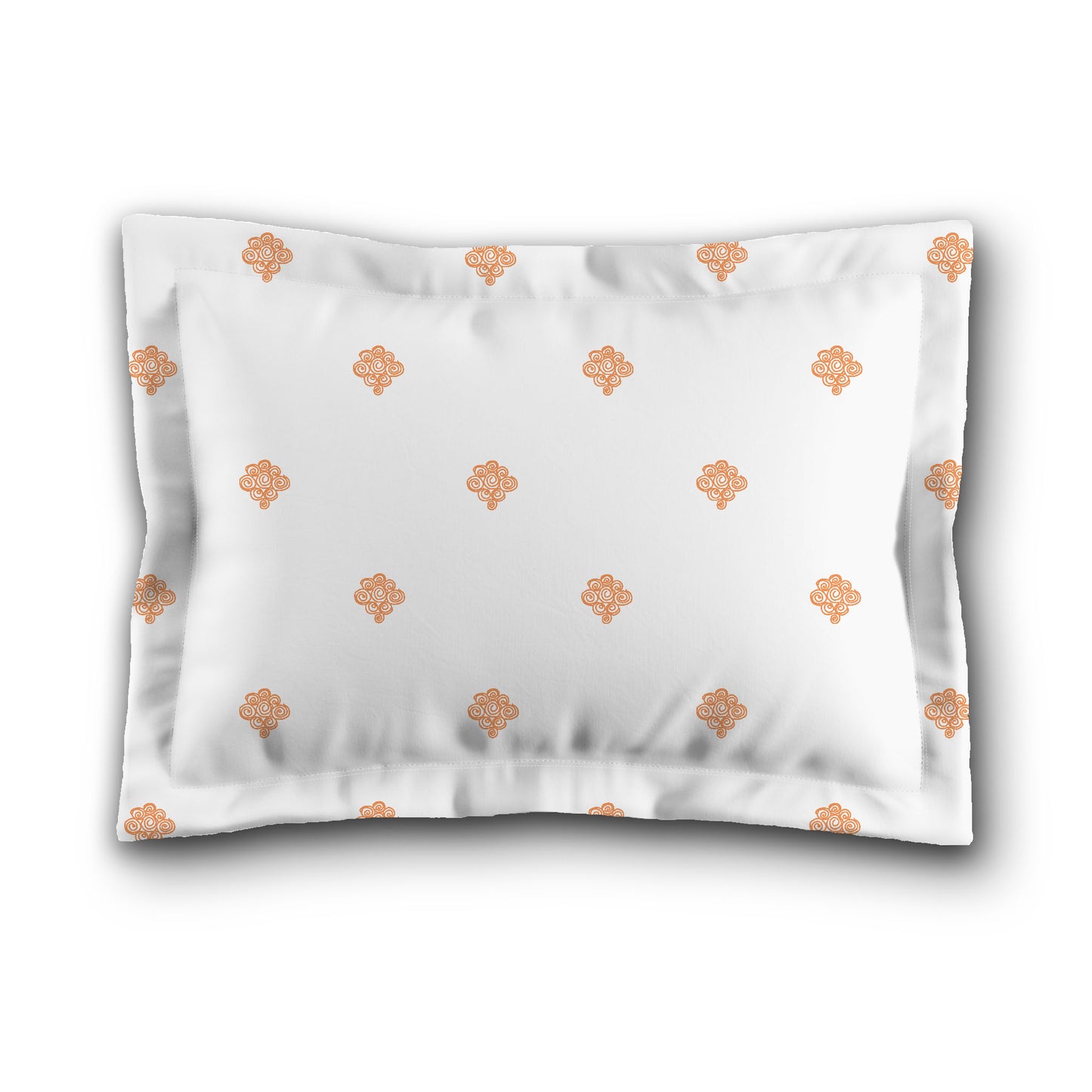 White Microfiber Pillow Sham with Flange, Orange Hand-painted Swizzle Motif Print, White Reverse Side, King (width x length) 22 x 38 inches / 56 x 97 cm